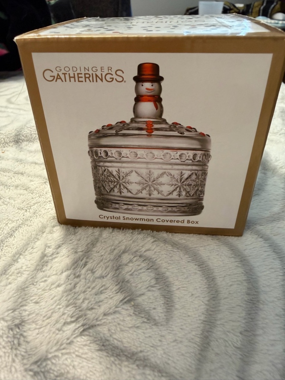 NIB Godinger Gatherings Crystal Snowman Covered Box Holiday For Treats Jewelry